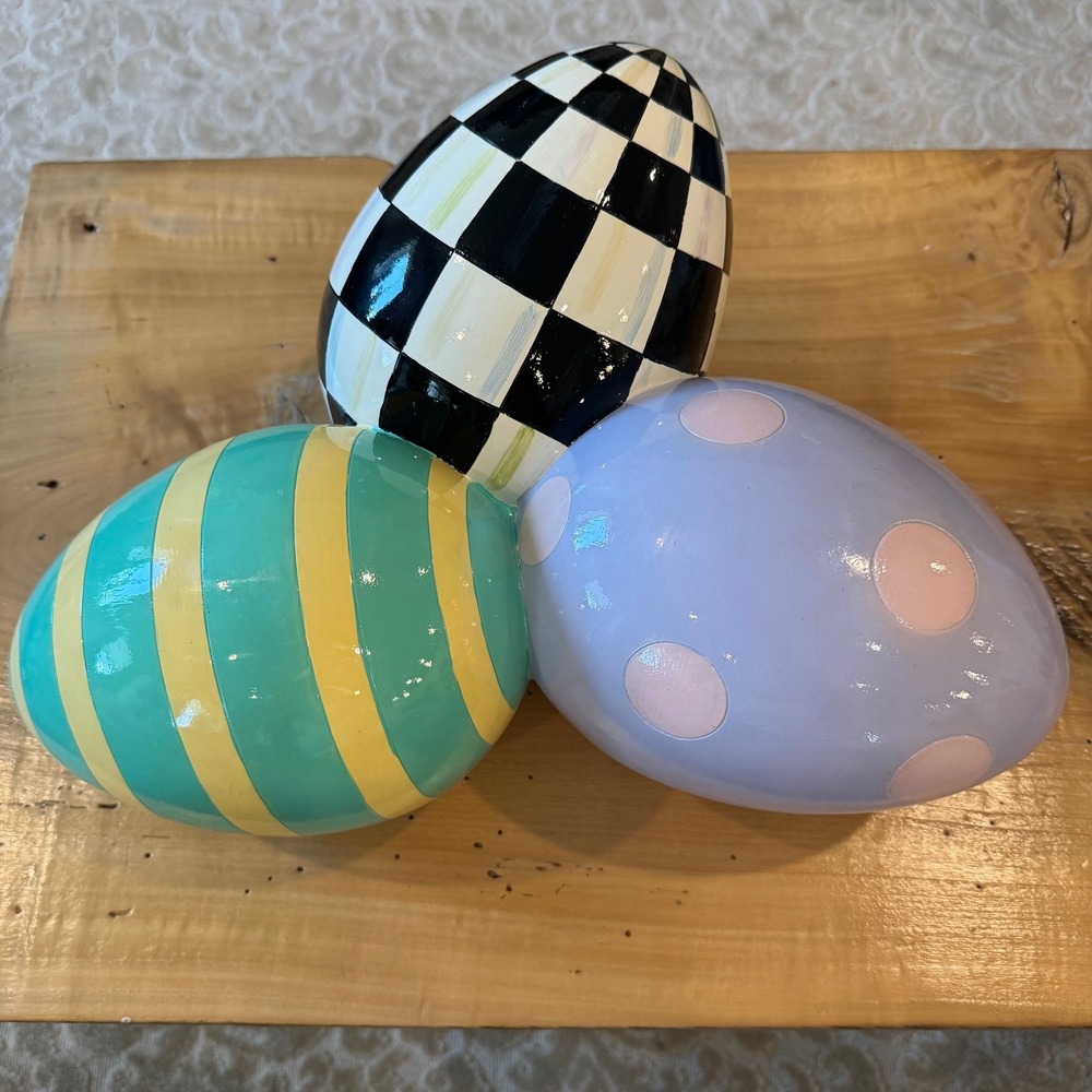 MacKenzie-Childs Easter Egg Cluster Courtly Check Stripe Polka Dot Decor 15in